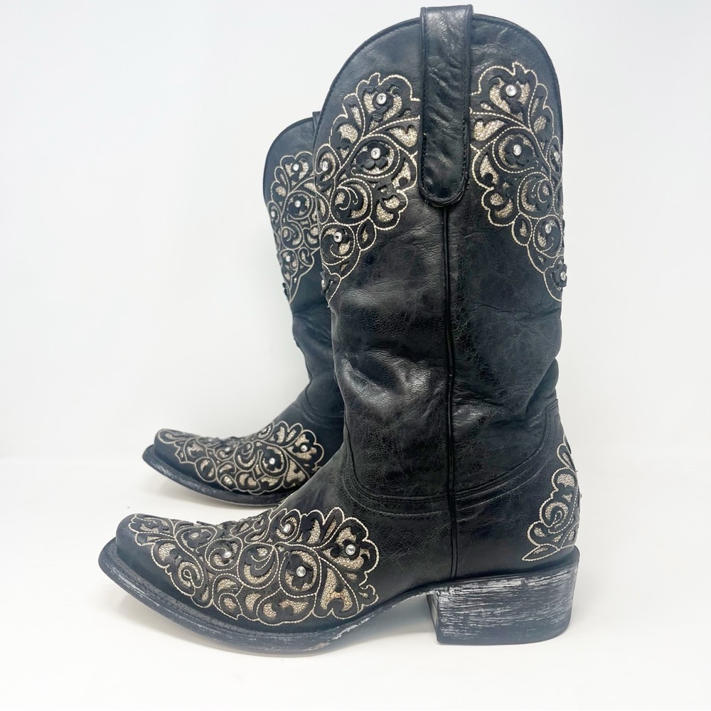 Old Gringo Black and Gold Western Rhinestone Boots - Picture 3 of 15